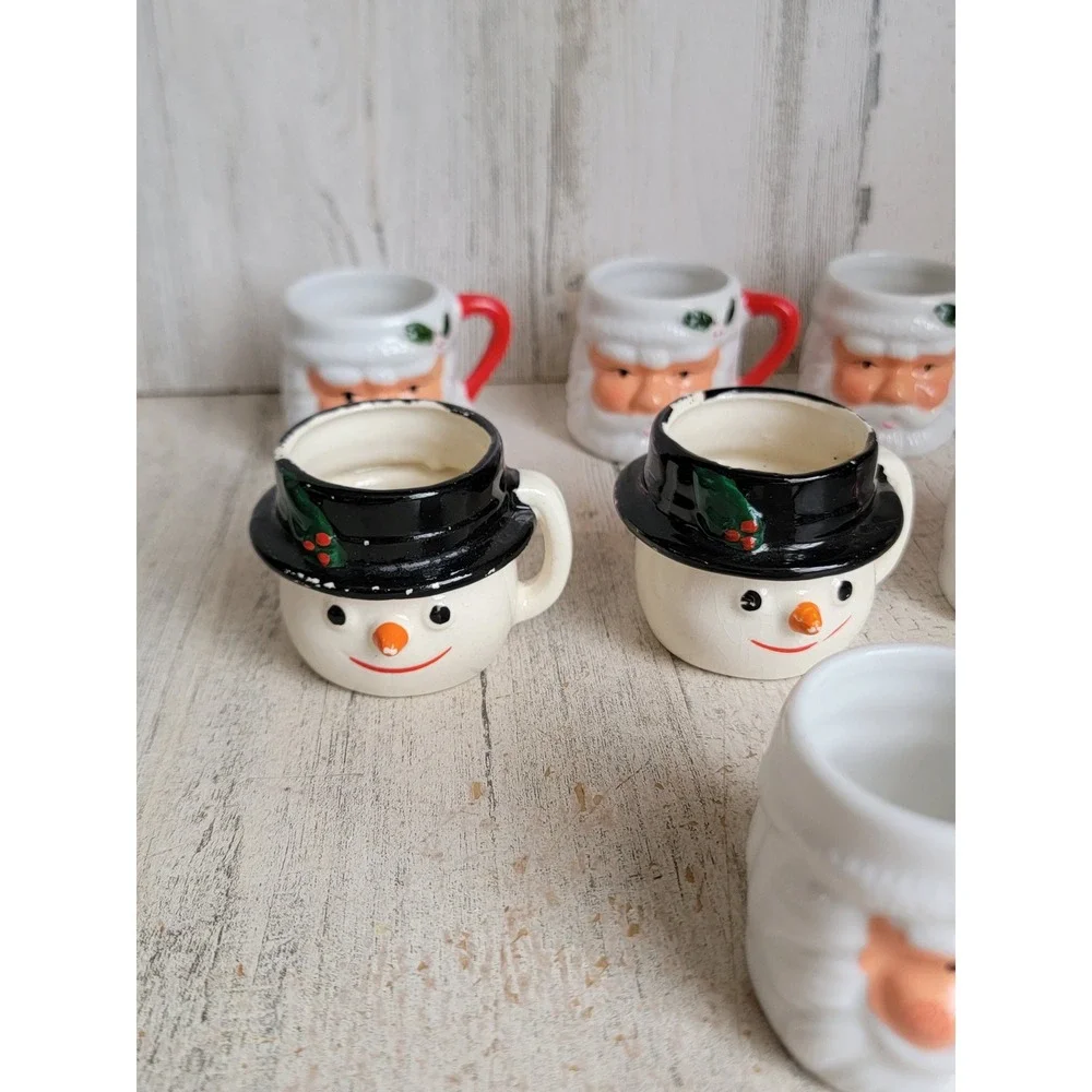 Ceramic Santa Claus mini mug cup snowman Xmas set home kitchen